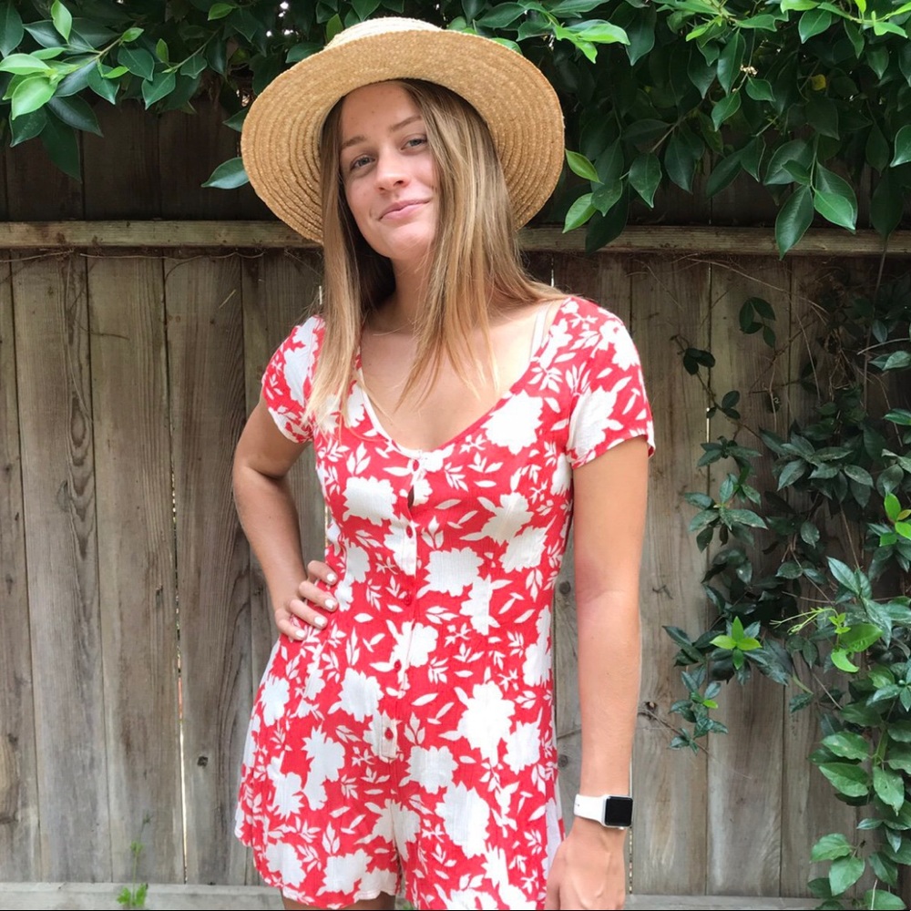 Billabong red and white floral romper